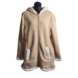 Totes Women's Cream White Sherpa Fleece Soft Cozy Hooded Coat Size SM